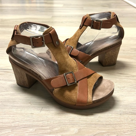 Dansko Sandals Dominique Tan Brown Women 40 US 9.5-10 Block Heel Leather Suede - Picture 8 of 13